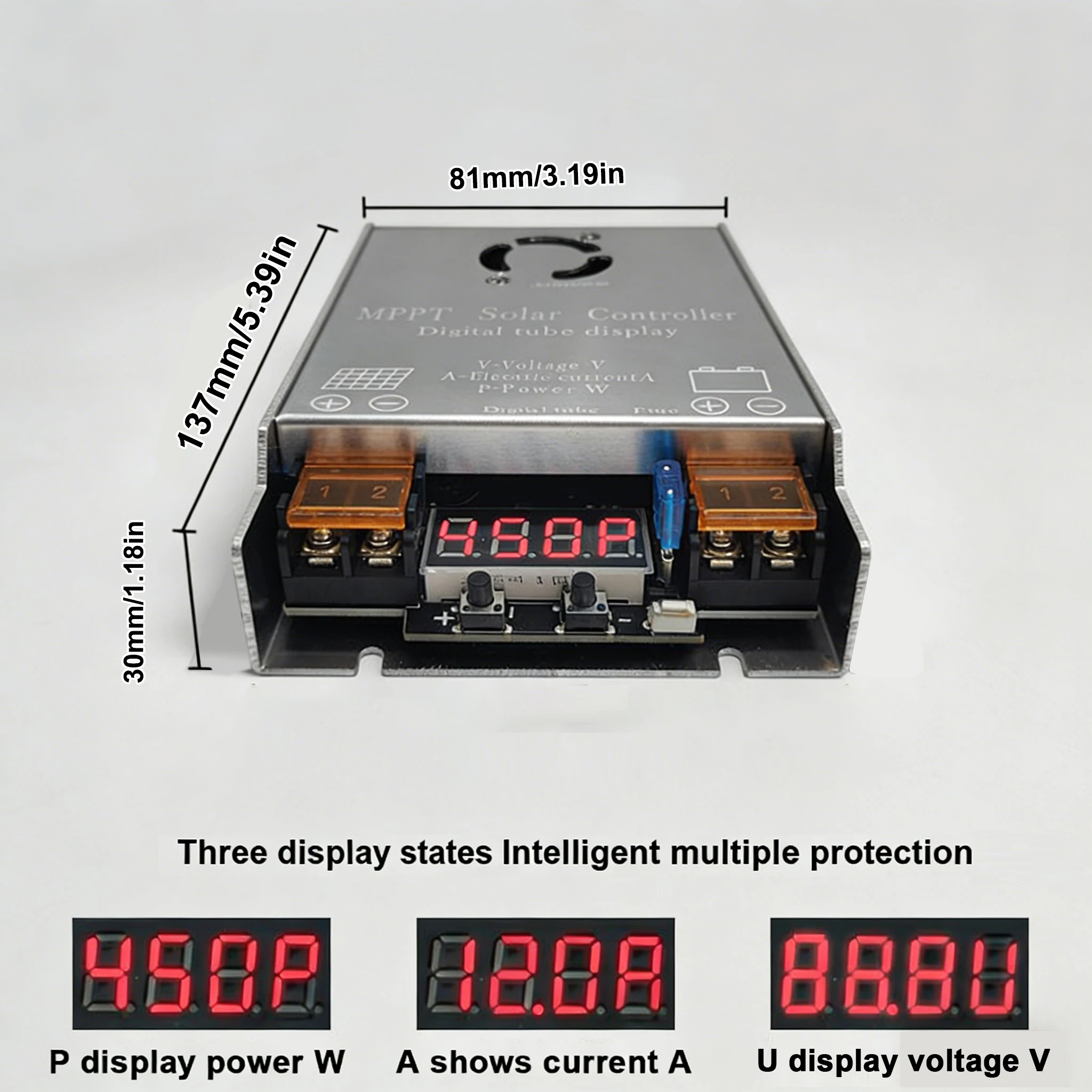 Step-Up MPPT Solar Controller Booster 450W 12A Digital Display Charging 9V-60V Input for 24V-120V Lithium Lead-Acid