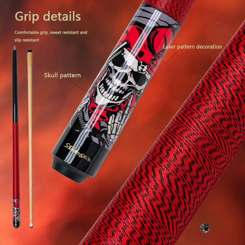 

Maple Billiard Cue Stick 13mm Tip Red and Black Skull Design Ideal for Nine Ball and Carom Billiards Enhanced Stability and Feel