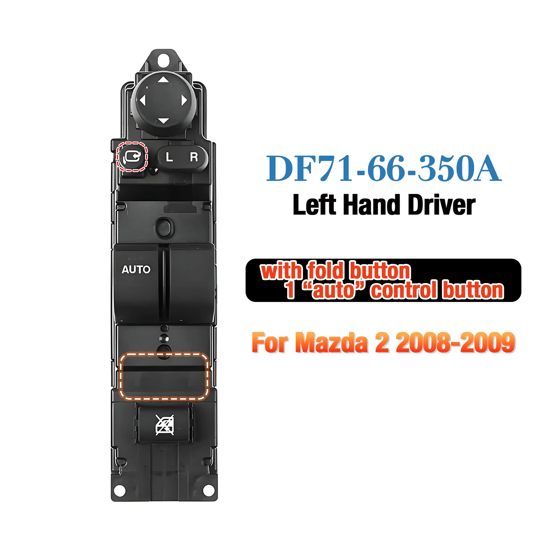 Interrupteur de lève-vitre électrique côté conducteur avant gauche DF71-66-350A pour Mazda 2 2 portes 2008 2009 2010