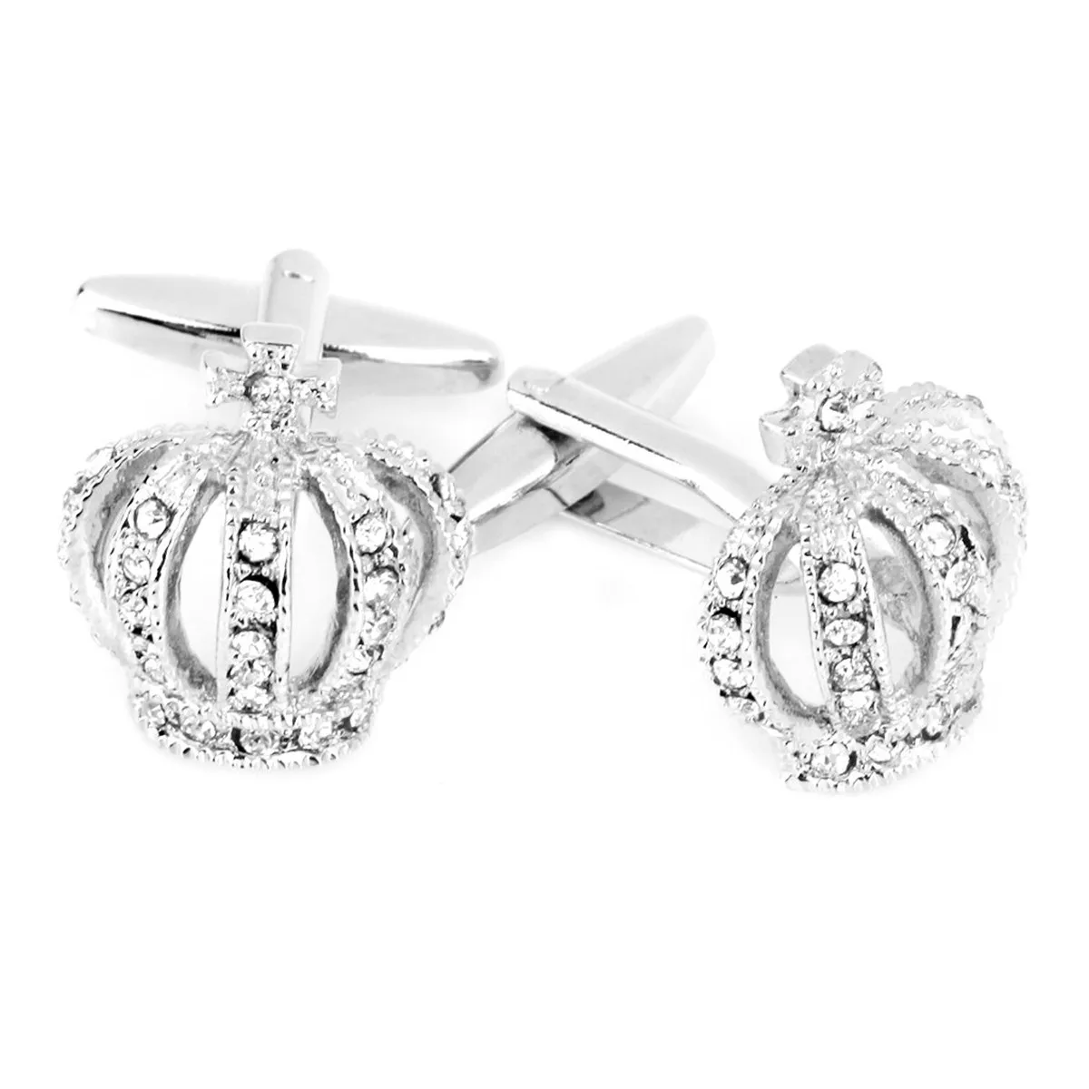 1Pair French Cuff Links Crown Rhinestone Embellished Luxury Men's Cufflinks Formal Wear Accessory Wedding Meeting Party