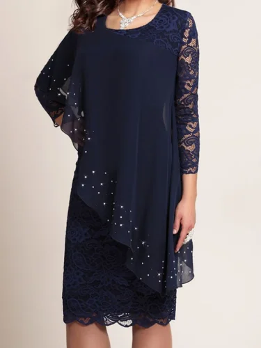 Vestidos de punto Vintage para mujer, novedad de 2025, vestido informal de gasa de dos piezas con encaje de malla y manga larga con costuras de los años 90, vestido de noche de lujo falso