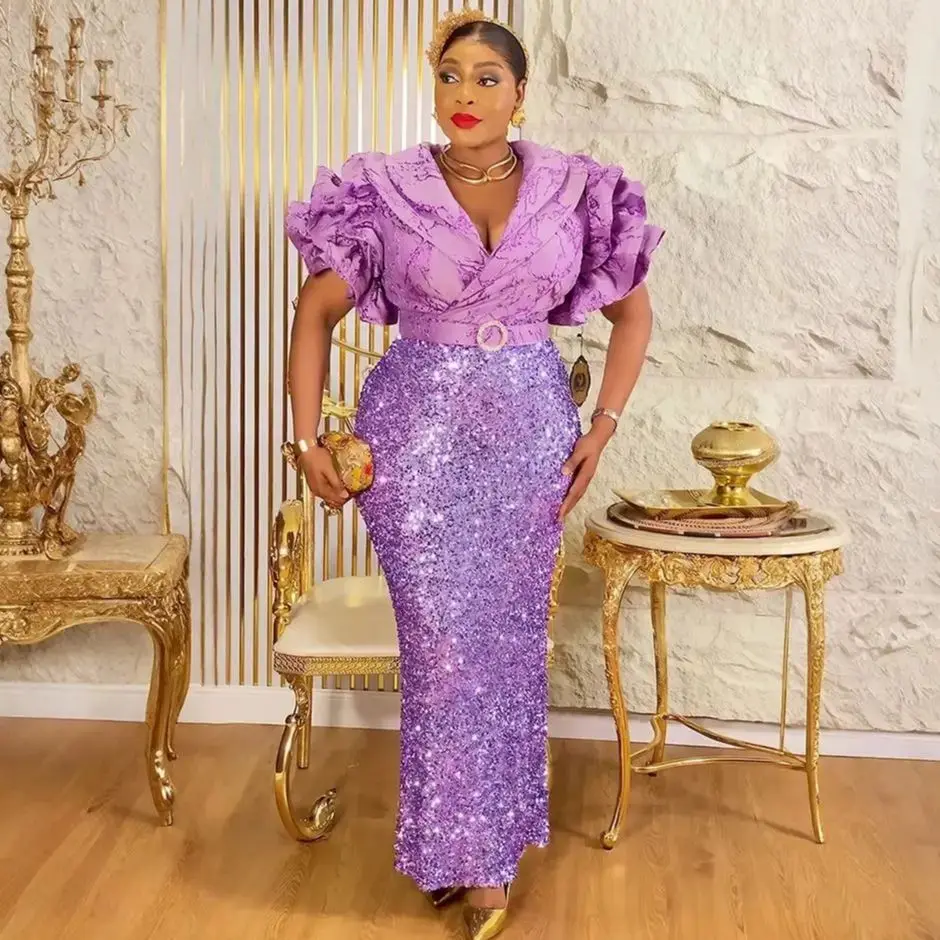 

Plus Size Evening Dresses for Women African Luxury Sequin Gown Elegant Turkey Wedding Party Long Dress Ankara Ladies Clothing