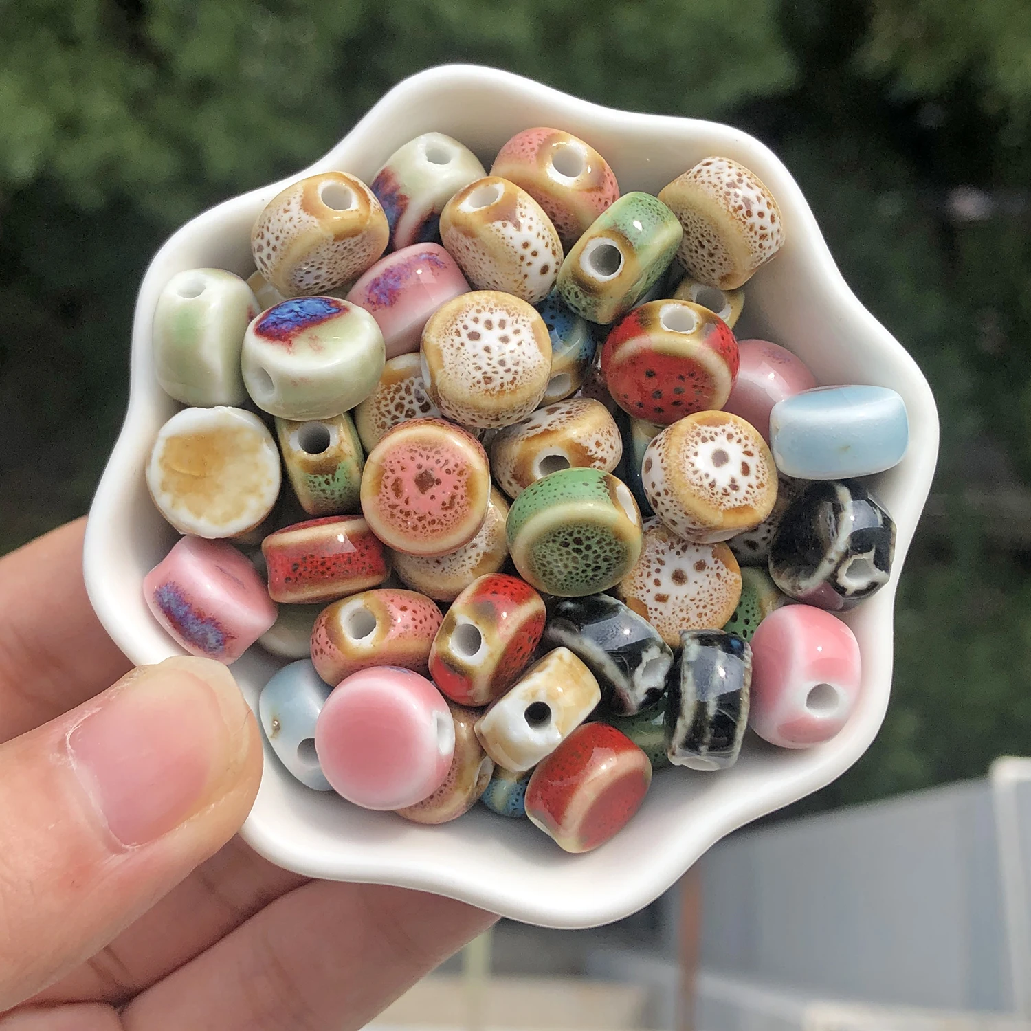 10pcs Multicolor Ceramic Flat Round Beads Diy Loose Beads for Beach Jewelry Bohemia Crafts Jewelry Making Accessories 11mm