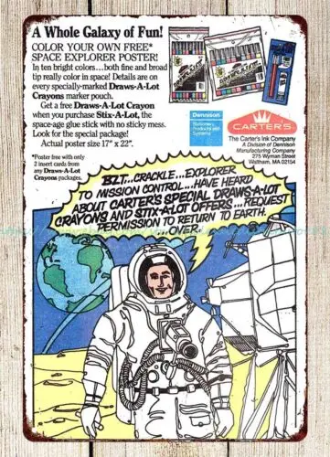 Carter's Space Explorer Poster 1979 old toy ads metal tin sign vintage car signs