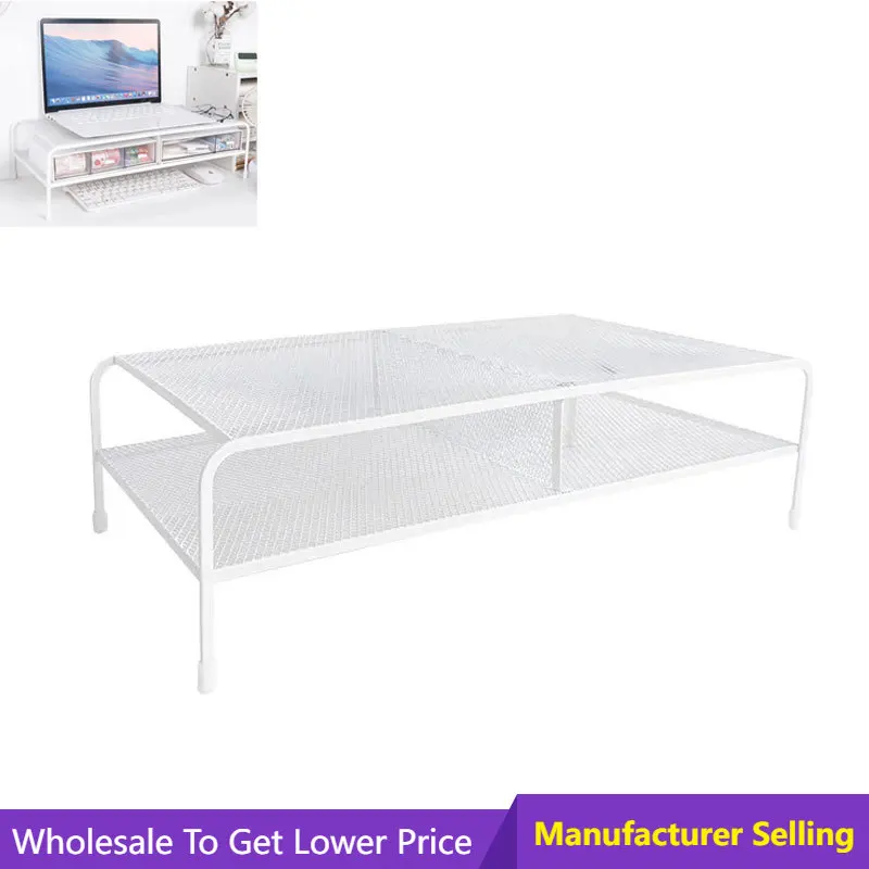 

Storage Desk Rack Office Home Metal Desktop Computer Elevated Monitor Bracket Pad High Base Double Storage Drawer Rack Organizer