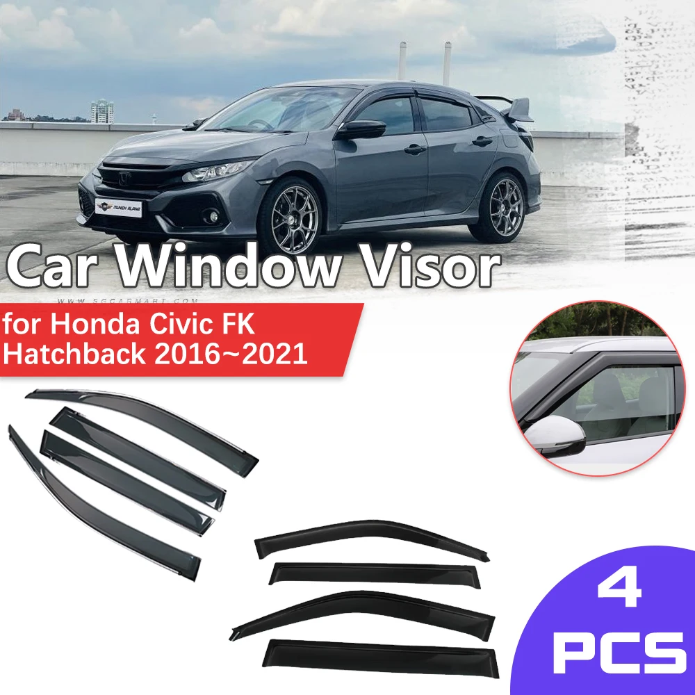 

Car Window Visor Shelter for Honda Civic FK 10th Gen Hatchback 2016~2021 Rain Eyebrow Vent Awning Deflector Guard Accessories