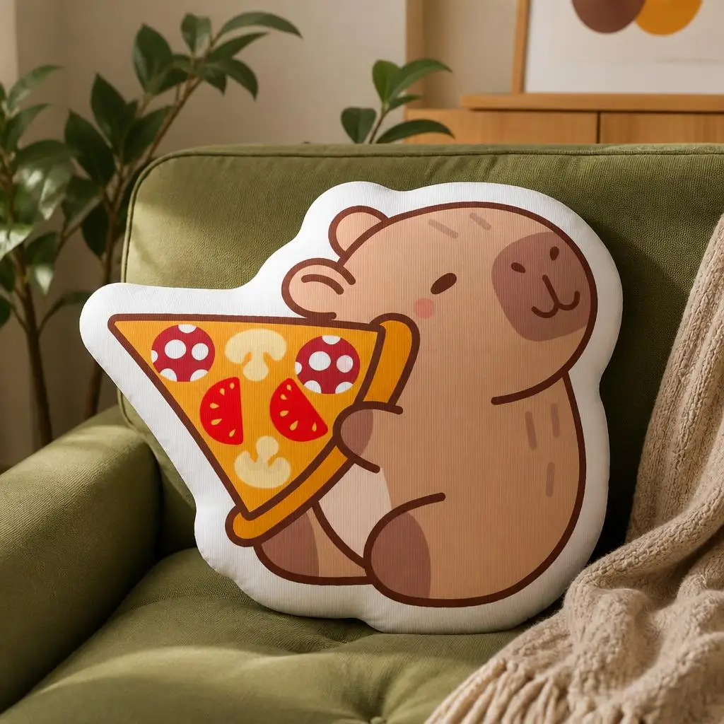 Cute Capybara Pizza Shaped Pillow Stuffed Cushion Kawaii Animal Throw Pillow for Sofa Bedroom Home Decor Pizza Lover Gift