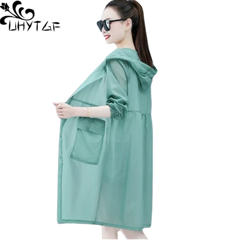 

UHYTGF 2022 Big Size Windbreaker Coat Womens Ice Silk Breathable Summer Sun Protection Clothing Anti-UV Outdoor Thin Jacket 1799