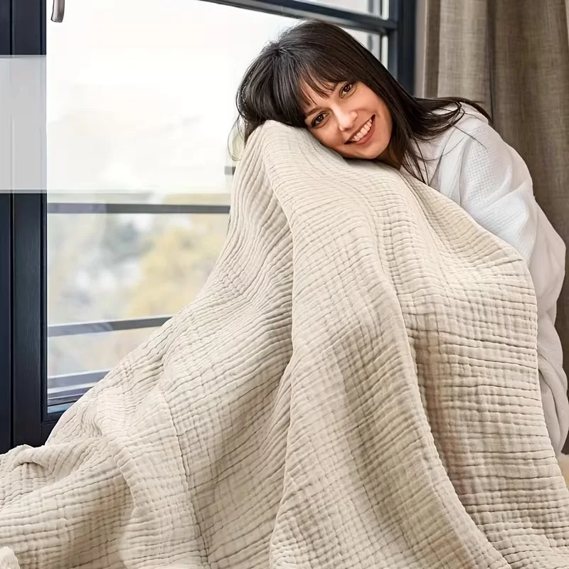 100% Cotton Muslin Blanket,6-Layer Lightweight Blanket for Bed,Pre-Washed Breathable Gauze for Bed Layering,All Season Comfort