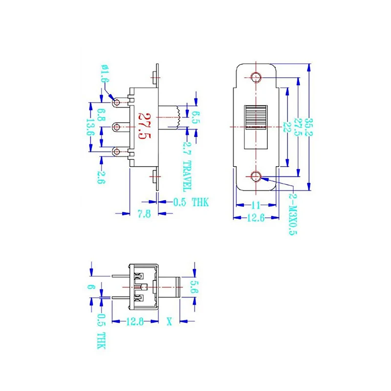 10Pcs 6P SS23F19 Solder Pin 2 Position Slide Switch High Current Car Refrigerator Vacuum Cleaner Electric Vehicle Switch