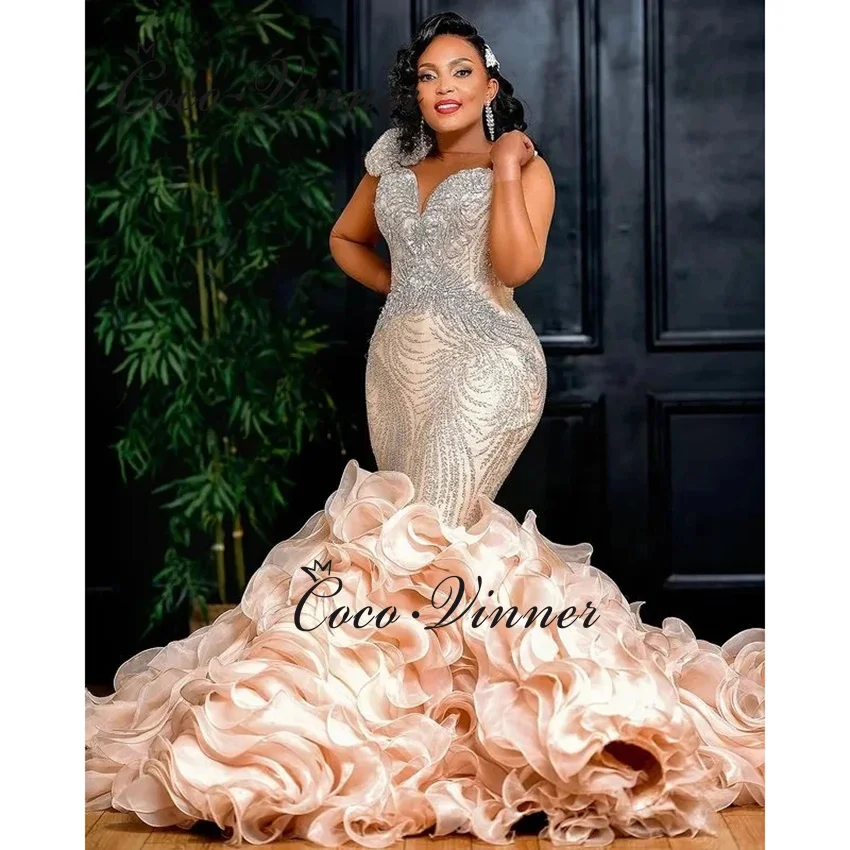 

Африканское свадебное платье из органзы с оборками по индивидуальному заказу, Русалка, 2026, новое роскошное свадебное платье без рукавов со шнуровкой и бисером для невест W1480