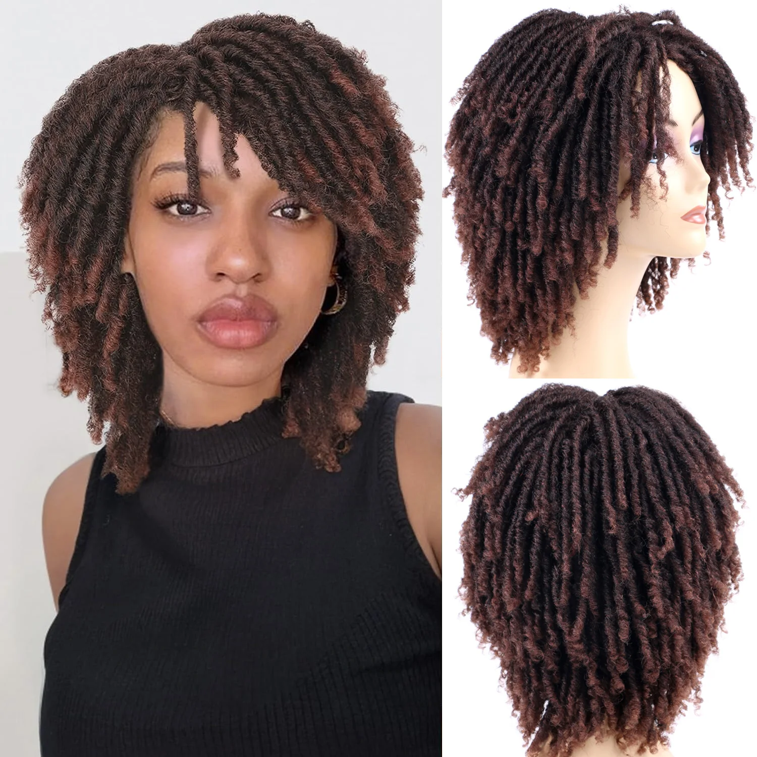 

6-дюймовые короткие парики с дредами для чернокожих женщин и мужчин, синтетический плетеный парик из искусственных локонов, афро-завиты, дреды, полная замена волос