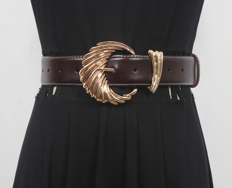 

Women's Runway Fashion Genuine Leather Cummerbunds Female Dress Corsets Waistband Belts Decoration Wide Belt R160