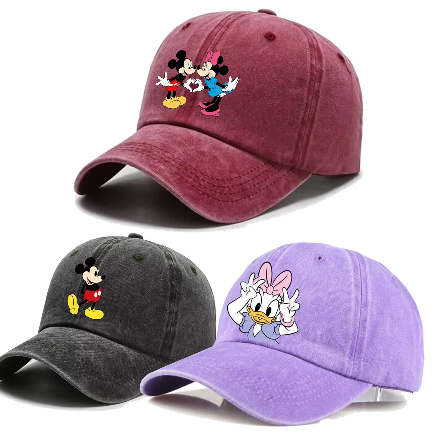 Mickey Mouse Minnie Disney Daisy Baseball Cap for Women Men Cartoon Printed Red Black Purple Sunshade Hats Adult Hip Hop Caps