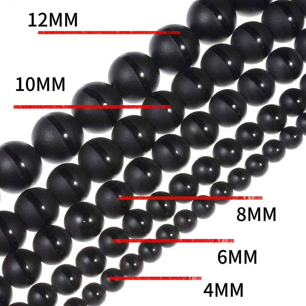 4/6/8/10/12/14 MM Natural Matte Black Round Line Agata Beads for DIY Jewelry Making, Bracelets & Necklaces