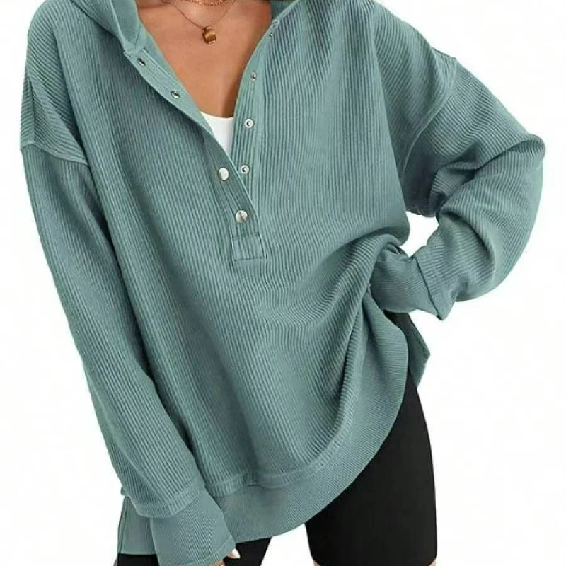 2025 الخريف والشتاء جديد أوروبا أمريكا المرأة هوديي بلون فضفاض رقيقة تنوعا الخامس الرقبة الكتف كم سترة السيدات #5