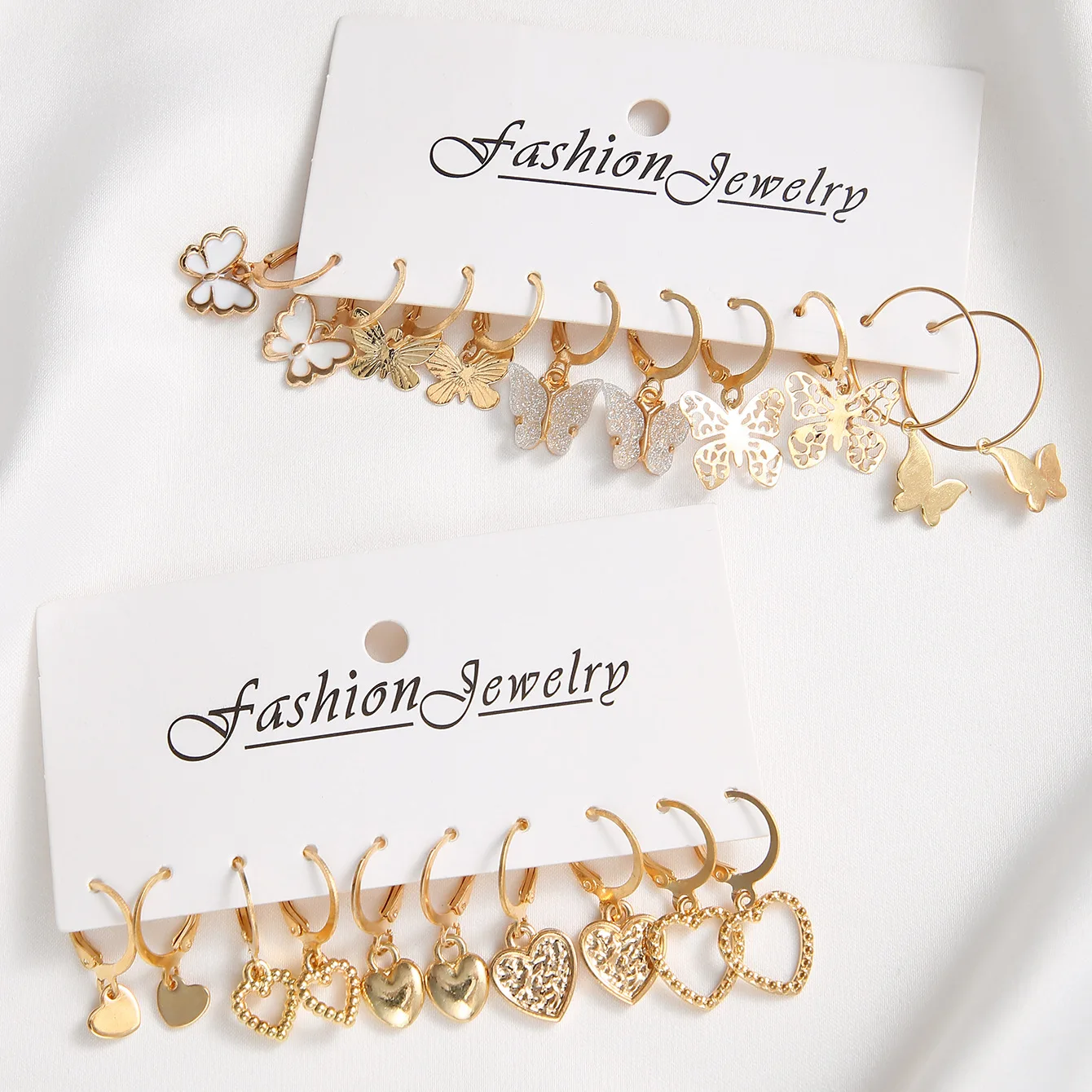 New earrings creative retro simple hollow love golden butterfly ear buckle set 10-piece set
