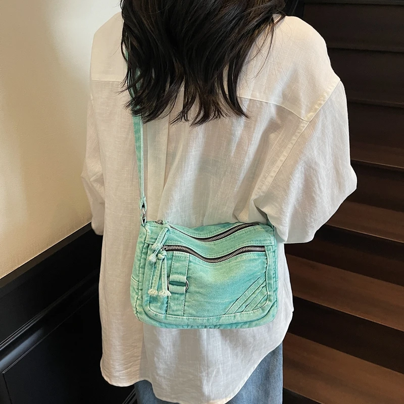 

Fashion Denim Women's Bag 2025 New Jeans Messenger Bag Y2K Shoulder Bag Student Eco Bag Korean Shopping Handbags Ladies Pocket