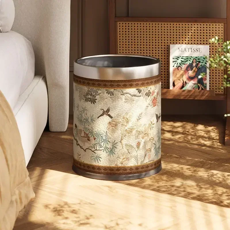 Home living room large capacity leather antique style high aesthetic creative new trash can