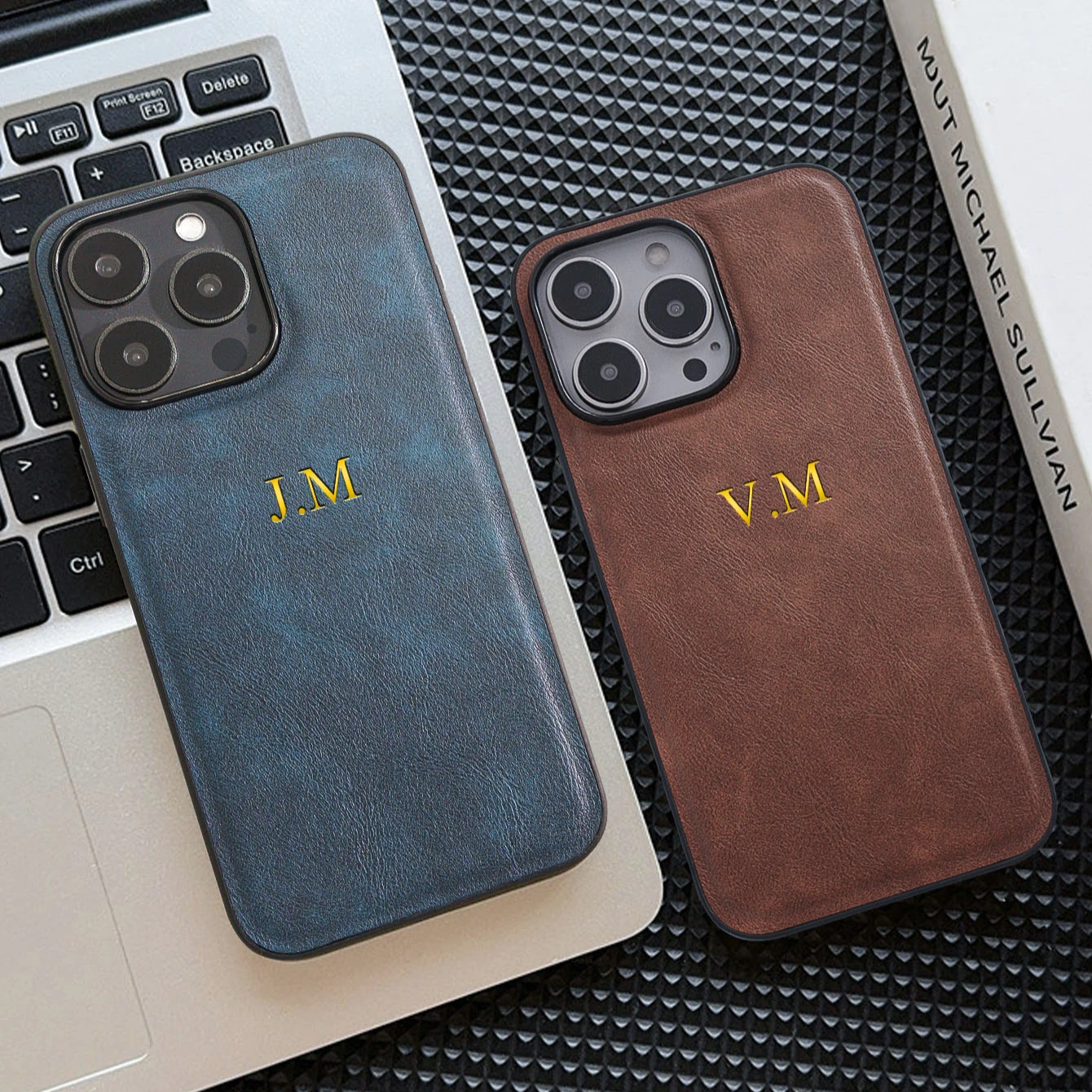 Personalized Customized Initials Name Case For iPhone 16 15 14 13 12 11 Pro Max Plus Luxury Leather DIY 3D Engraved Cover