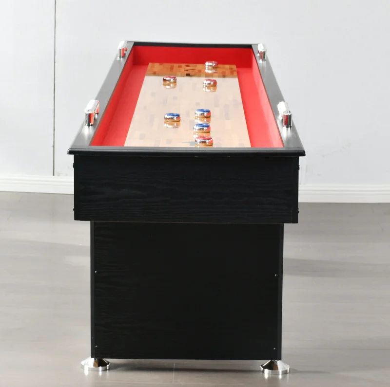 

Классический стол для шаффлборда черного цвета, 9 футов (2,74 м), для соревнований, стол с песочными арками и стол с песочными кубками для соревнований.