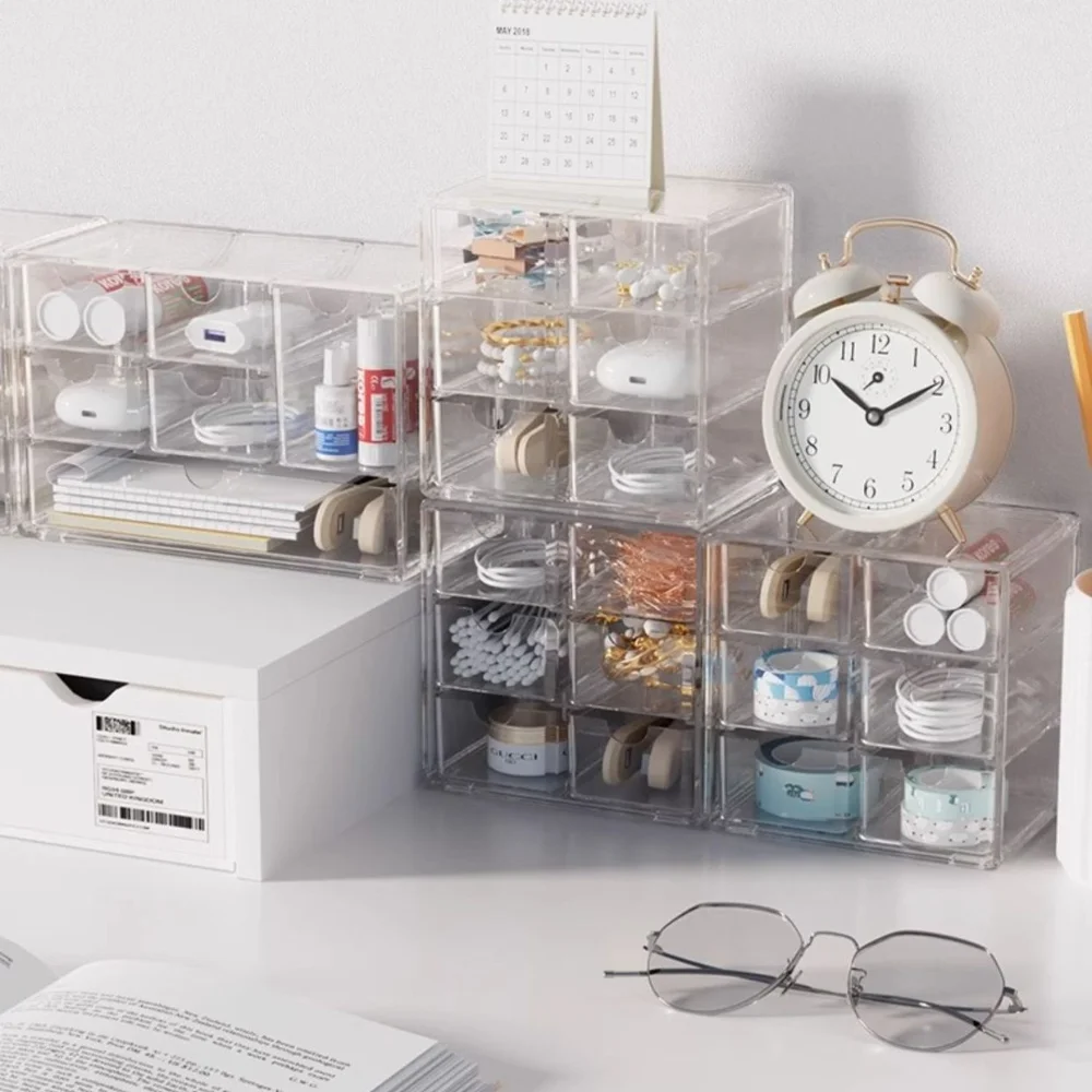 Multifunctional Transparent Acrylic Storage Box Large Capacity 6 Grid Desktop Organizer Simple Creative Storage Rack Student