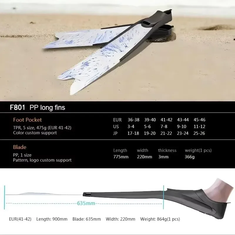 Modular Free Diving Fin Long Bladed Fin PP Interchangeable Foot Bag Pulse Professional Diver Harpoon Free Diving Fin