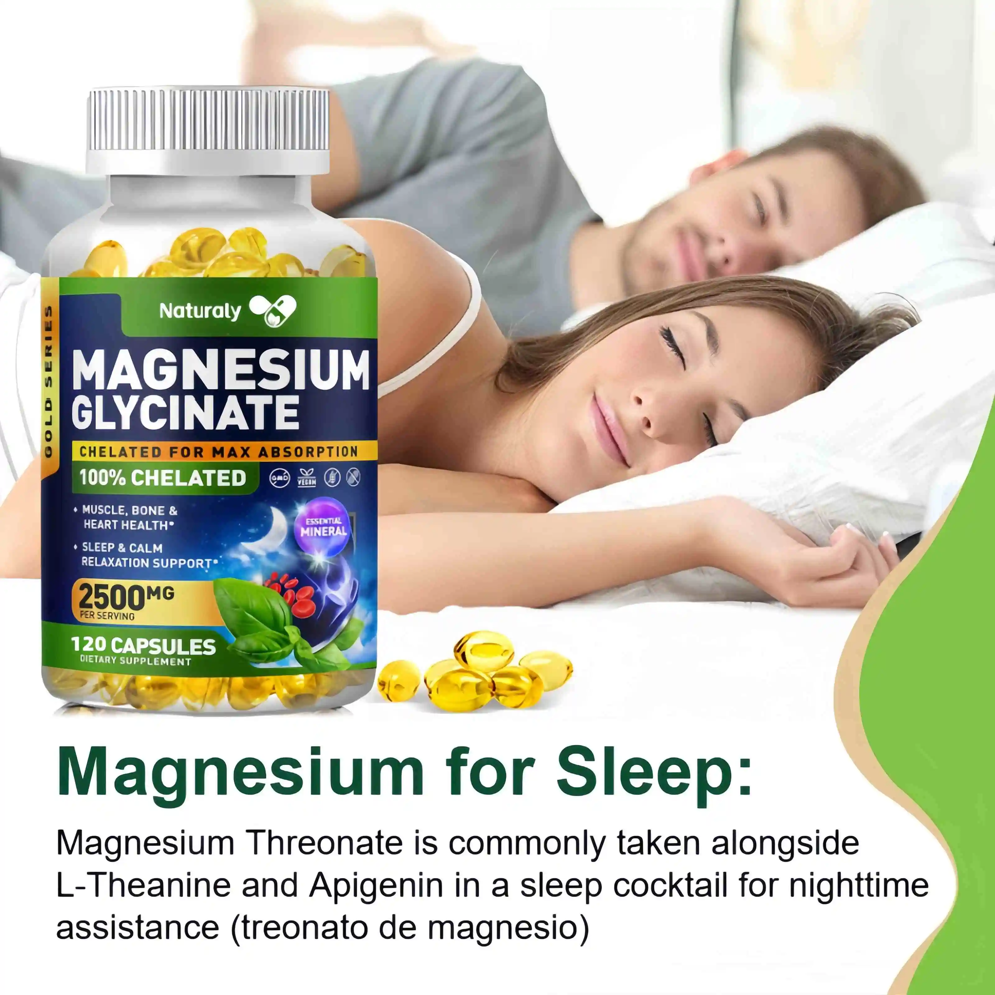 Magnesium Glycinate Capsules Dietary Supplement Support Bone Immune System,Heart Health Mineral Supplement Help Natural Sleep