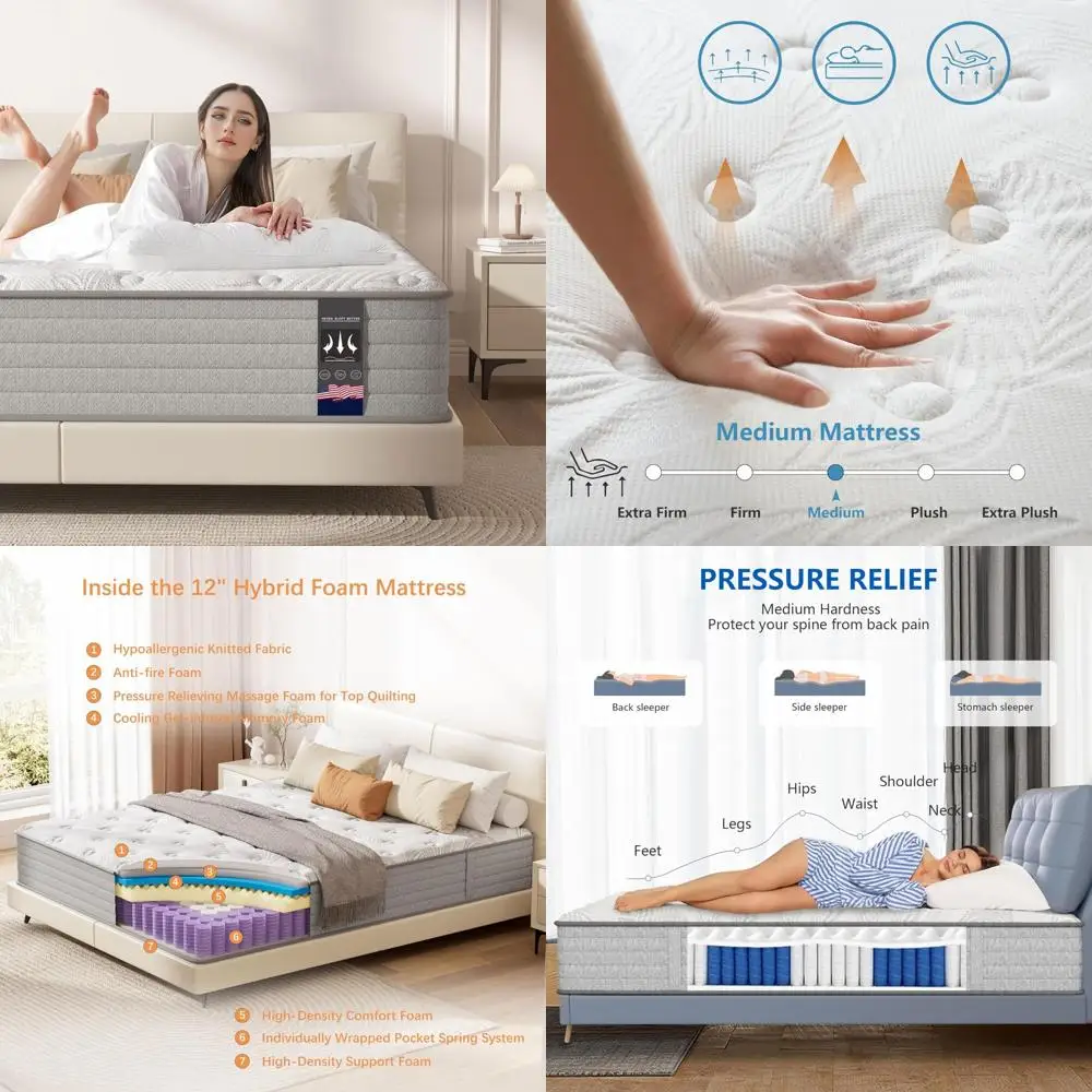 Medium Firm Twin Hybrid Mattress with Cooling Gel Foam and Independent Spring for Motion Isolation