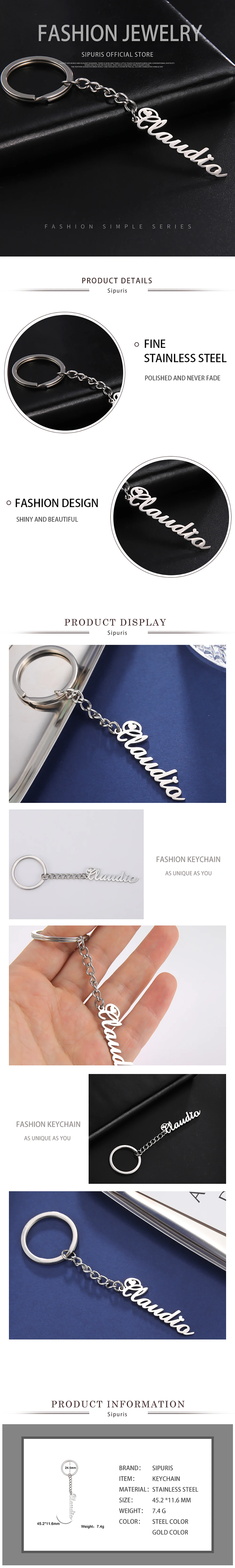 Sipuris Personalisierter Schlüsselanhänger mit Kette, Edelstahl-Anhänger, Schlüsselanhänger für Damen und Herren, Namensschild-Schmuck, Geschenke – Detail 6