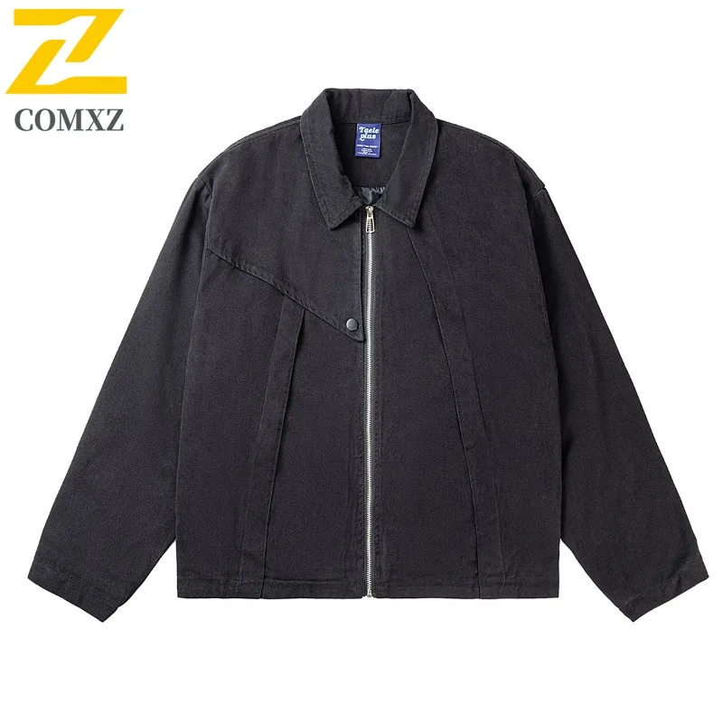 

COMXZ Men Denim Jackets 2025 Comfort Fit Retro Solid Minimalist Travel Edgy Trench Coat Daily Walk Lightweight Design Coat