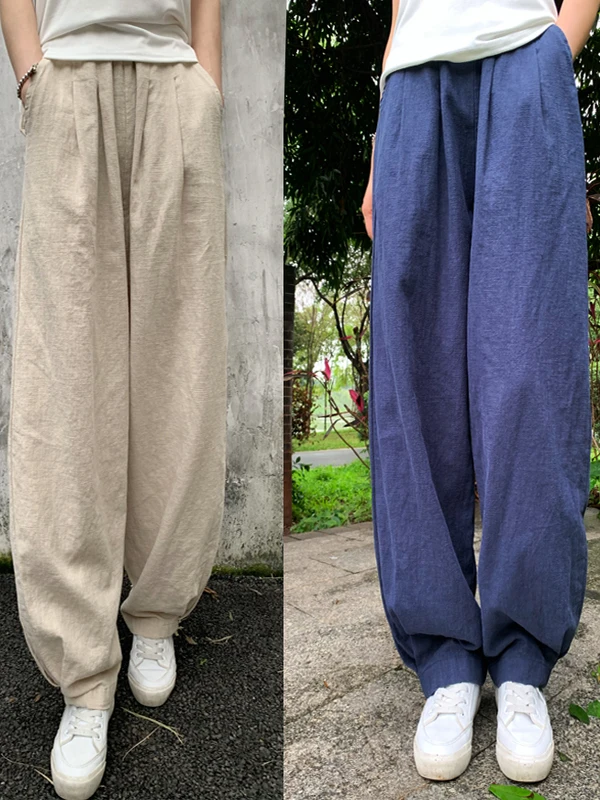 

Льняные брюки-фонарики, женские весенне-осенние свободные брюки в стиле ретро тай-чи, хлопковые и льняные повседневные брюки-морковки с высокой талией и широкими штанинами