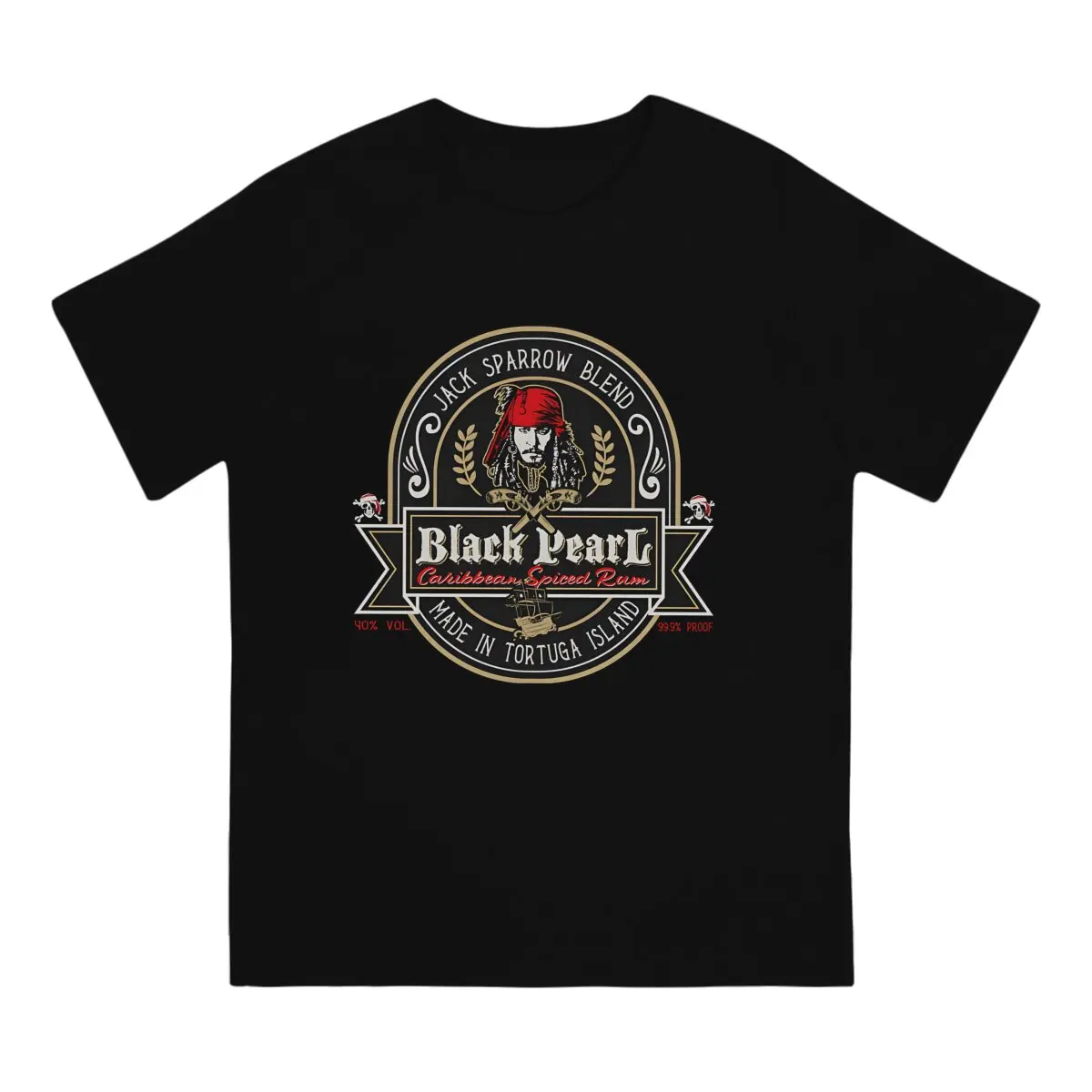 Black Pearl Rum T-Shirts Men Disney Pirates Of The Caribbean Cool Pure Cotton Tee Shirt Crew Neck Short Sleeve T Shirts Tops