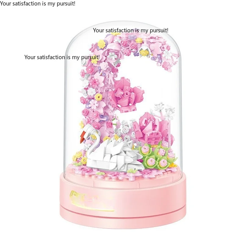 Internet-famous Swan Eternal Flower Music Box Building Block Ornament, Puzzle Toy Gift For Girls