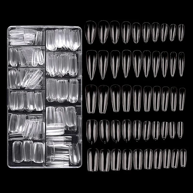 500Pcs Long Soft Gel Nail Tips Clear Full Cover Almond Press on Nail Acrylic Almond Shaped Nails Tips for Nail Salon Extensions