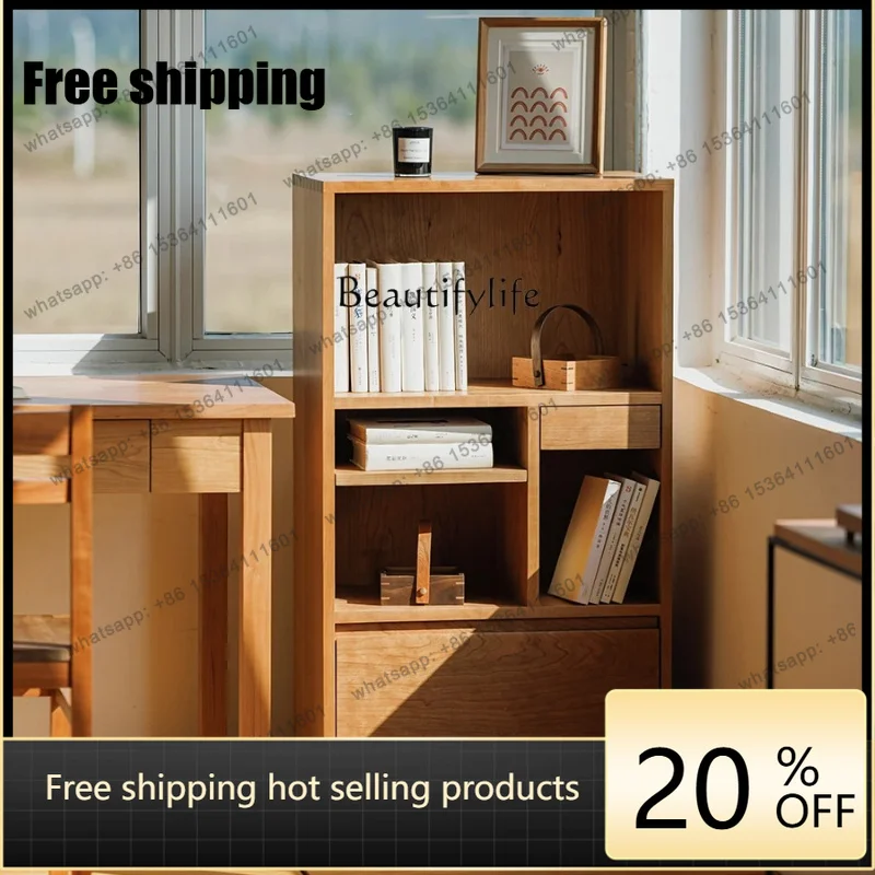 Factory Direct  Japanese-Style Household Solid Wood Bookcase Cherrywood Storage Display Cabinet