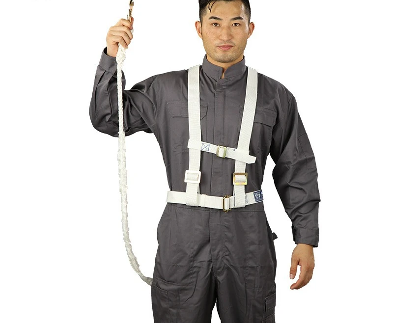 مجموعة سلامة العمل على ارتفاعات عالية: حبل أمان، حزام حماية من السقوط لكامل الجسم 5 نقاط ونصف الجسم #5