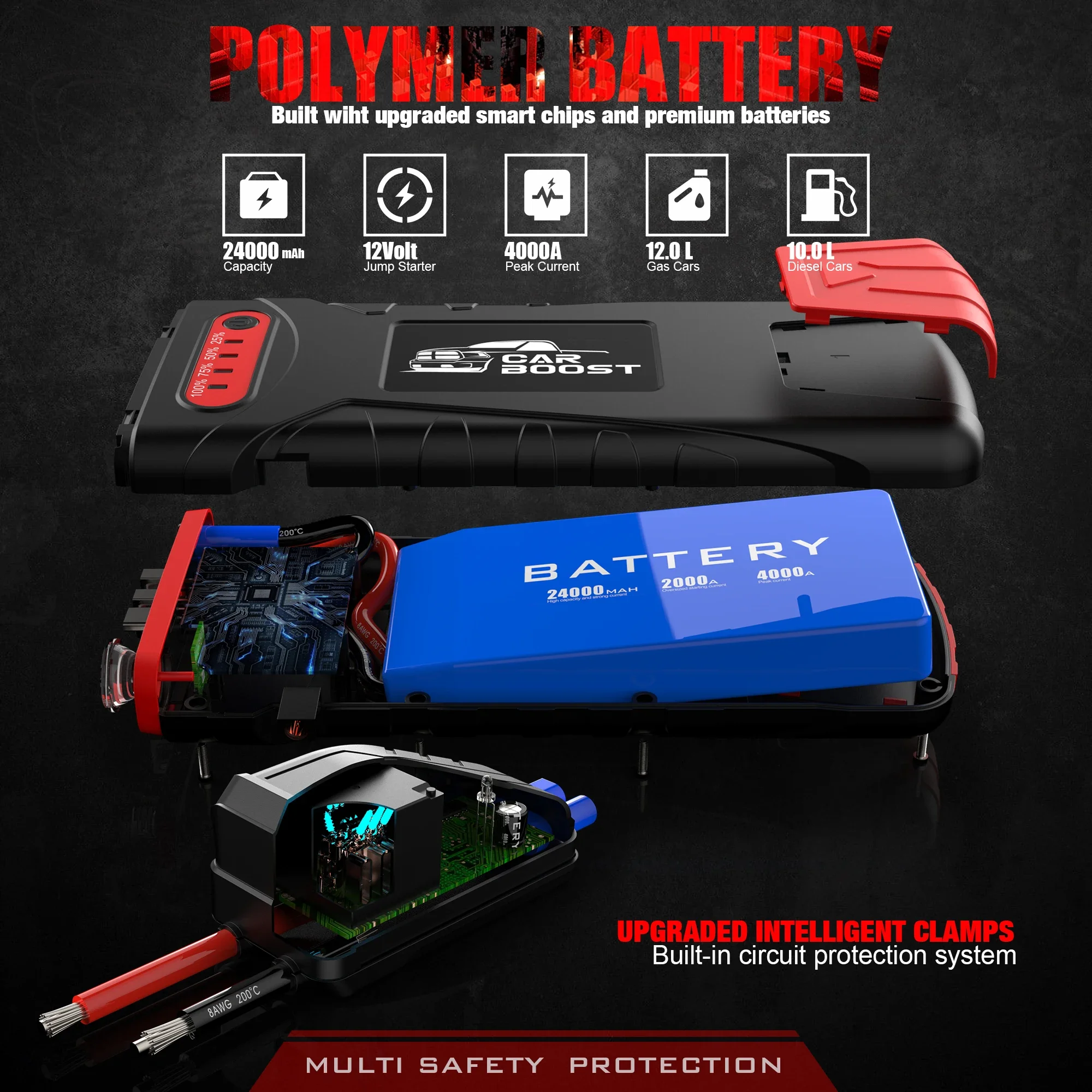 12v Car Jump Starter 22000mAh/Portable Car Jump Starter Power Bank/Intelligent Car Jump Starter