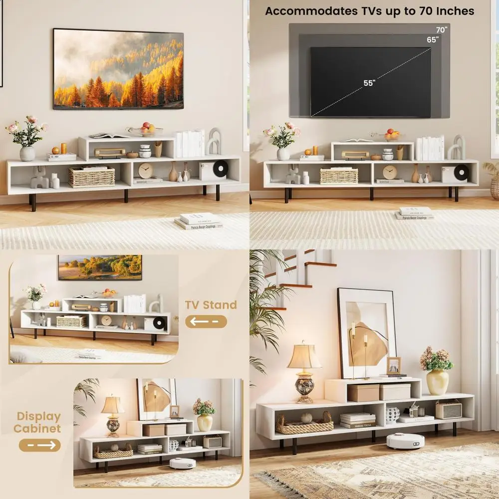 

Современная белая тумба под телевизор 63 дюйма для телевизоров 55-70 дюймов, развлекательный центр с открытыми полками и 5 металлическими ножками