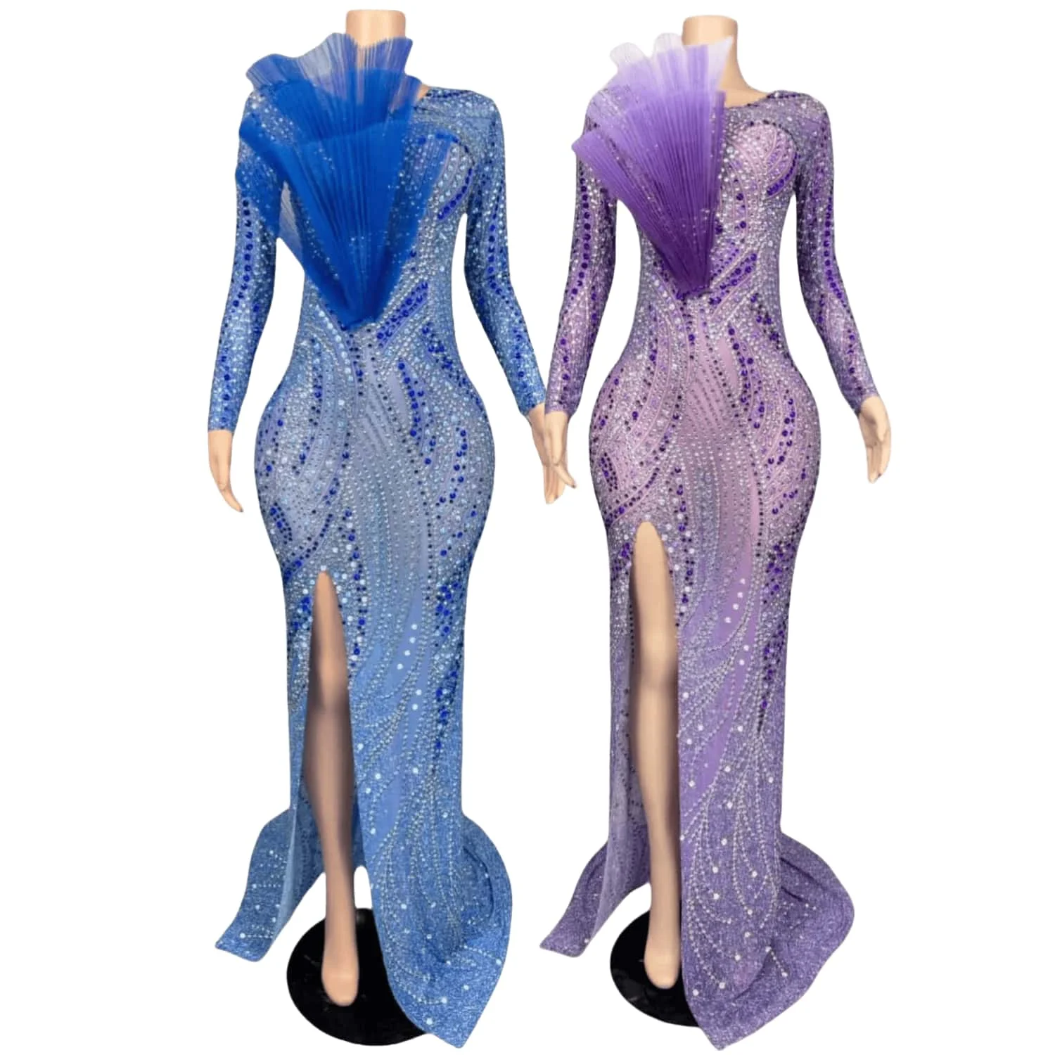 

Xunyicao Elegant Rhinestones Décor Maxi Dress Long One-Piece Dress Gown Luxury High Fork Woman Party Dress Birthday Outfits