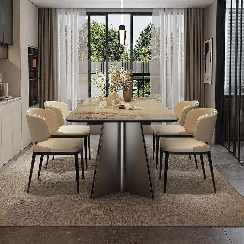 Modern Simple Rock Slab Dining Table and Chair Set Italian Light Luxury Rectangular Design for Small Apartment Household Use