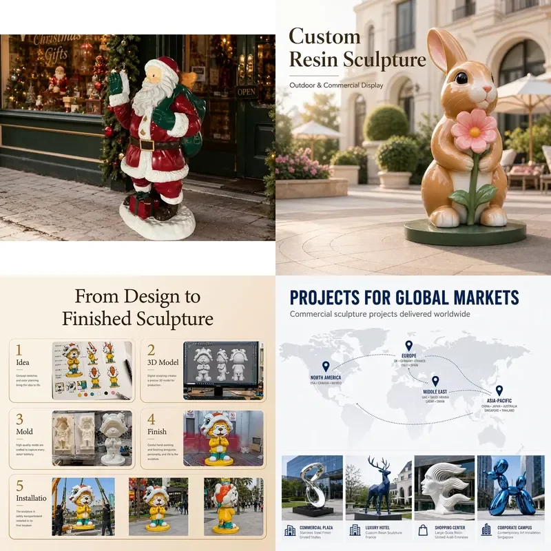 Large Christmas Santa Resin Statue Resin Sculptures Fiberglass Sculpture for Holiday Shop Storefront Decor