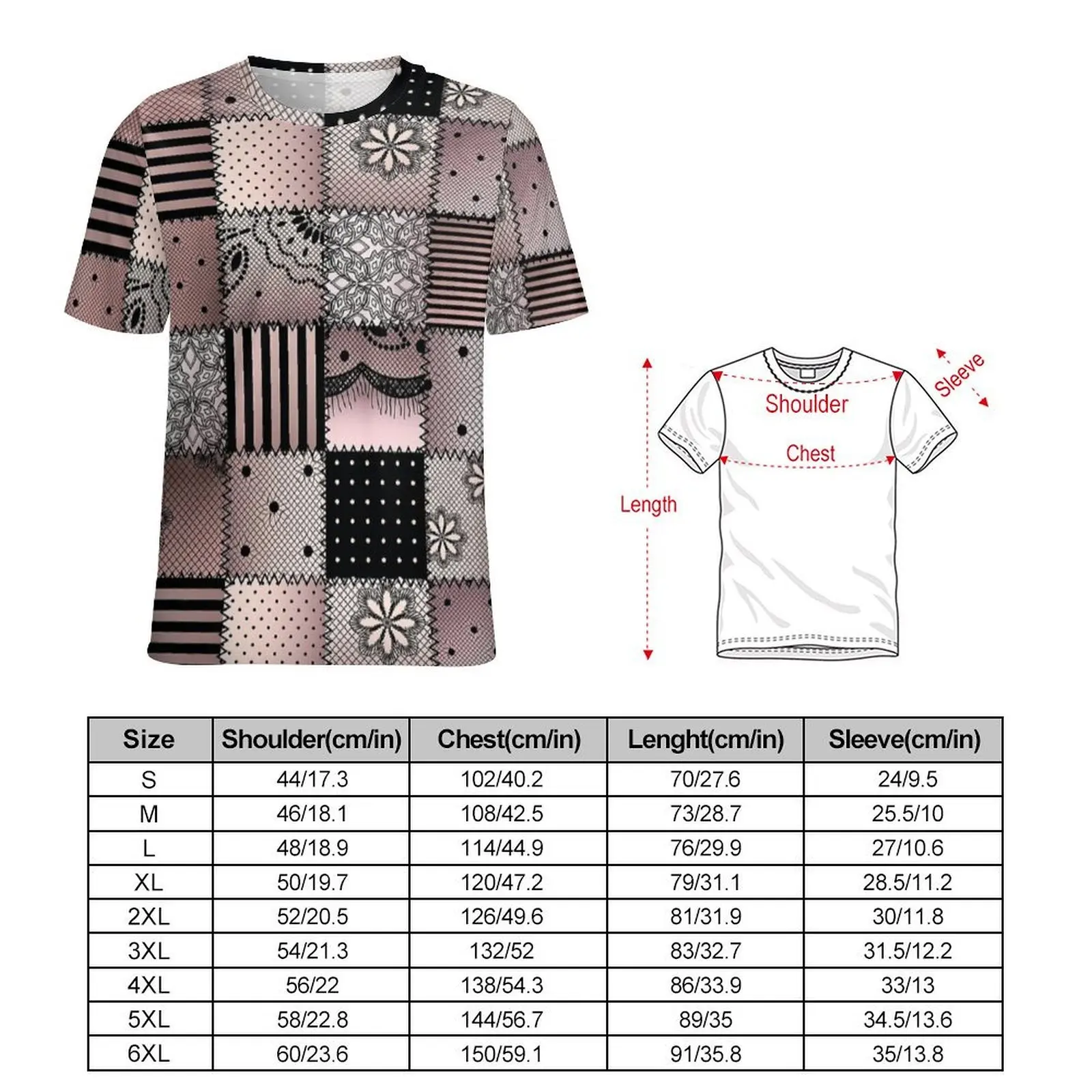 Blush Patchwork Retro Print T-Shirt  Fashion T Shirts Man Classic Tee Shirt Premium Short Sleeve Design Clothing Plus Size