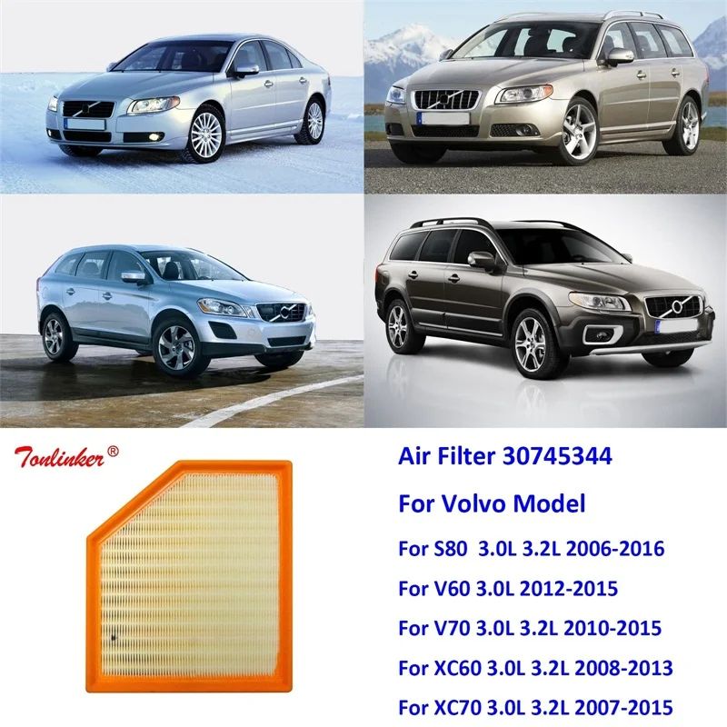 Auto Filtro Aria Per VOLVO S80 2006-2020 V60 2012-2015 V70 2007-2015 XC60 2008-2013 XC70 2007-2015 T6 3.0L 3.2L Filtro OEM30745344