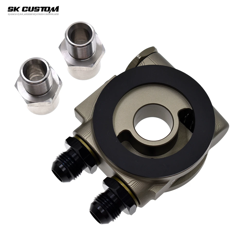 SK CUSTOM Car Conversion Aluminum Oil Cooling Adapter Oil Cooling Kit Sandwich Panel Thermostat Adapter 80° AN10 AN8