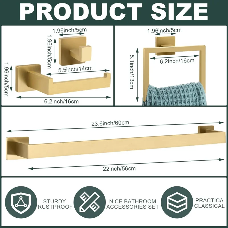 20 Pcs Bathroom Hardware Accessories Set 23.6 Inch Bath Towel Bar Kit Stainless Steel Bathroom Hardware Set Towel Racks Ring Ho