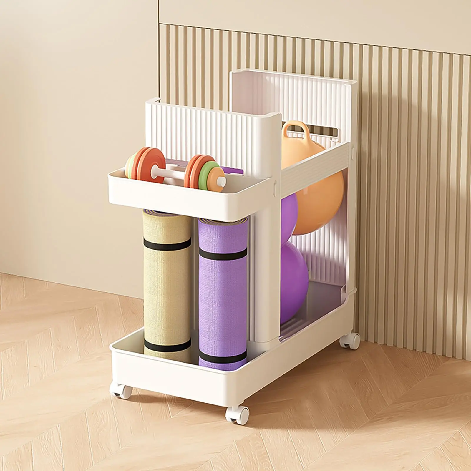 

Home Gym Storage 2 Tiers Workout Equipment Organizer with Wheels Workout Equipment Storage Organizer Yoga Mat Storage Racks Home