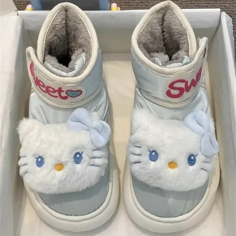 Sweet Hello Kitty Anime Kawaii MINISO Ins Warm Shoes Cute Cartoon Kt Cat Cotton Padded Shoes Thickened Boots Gifts for Toys