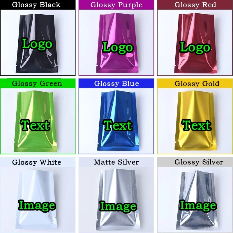 500 szt. Torebek z folii aluminiowej z otwartym górnym krawędziem, do samodzielnego nadruku logo, na matcha, herbatę, przyprawy, czekoladę, cukier, mydło, zgrzewane na ciepło, próbne saszetki.
