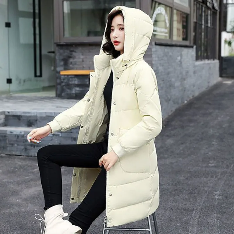 2023 New Women Down Jacket Winter Coat Female Mid Length Version Parkas Slim Fit Thick Outwear Hooded Leisure Time Overcoat